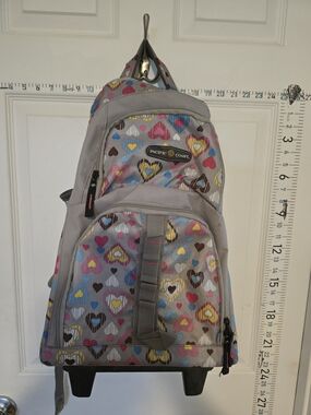 Pacific Coast Grey Heart Print Rolling Backpack